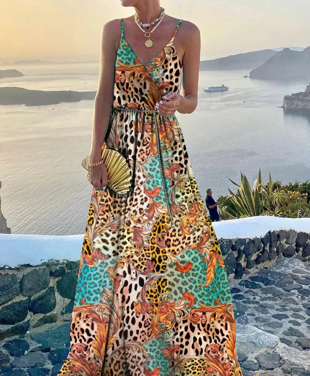 Colorful maxi dress with neckline