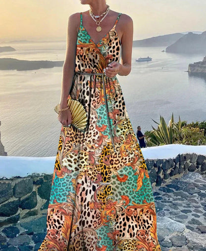 Colorful maxi dress with neckline