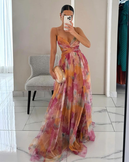 Elegant long dress with floral print