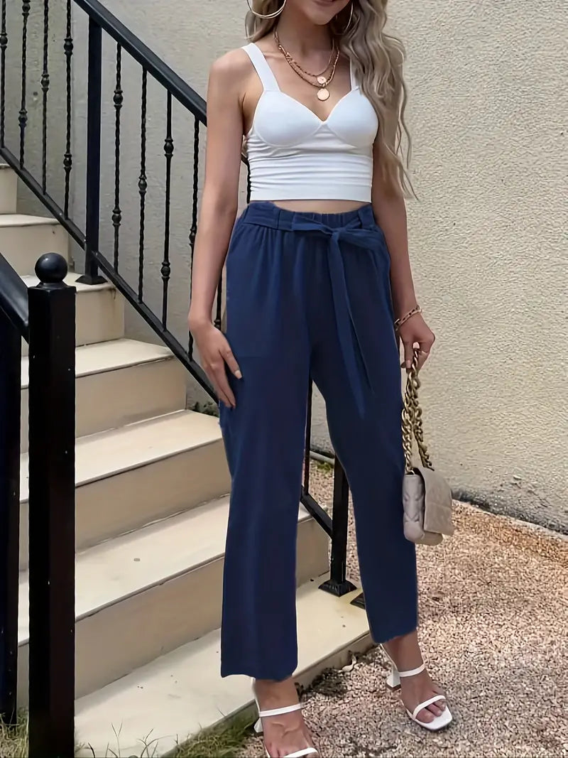 plain casual pants with tie