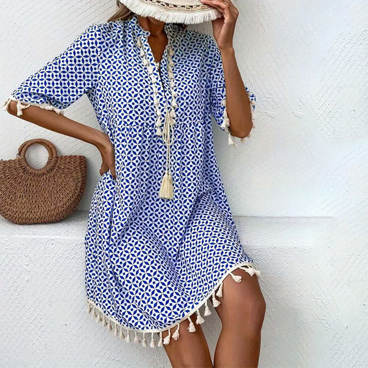LP | dewy blue mini dress with short sleeves