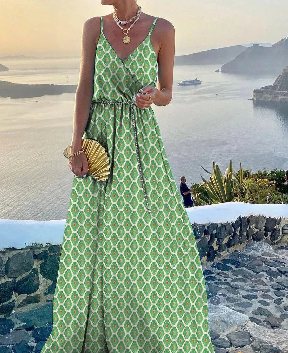 Colorful maxi dress with neckline