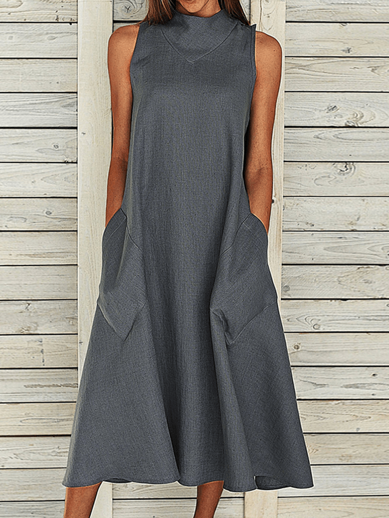 LP | Simple side pocket, women's casual dress, loose.
