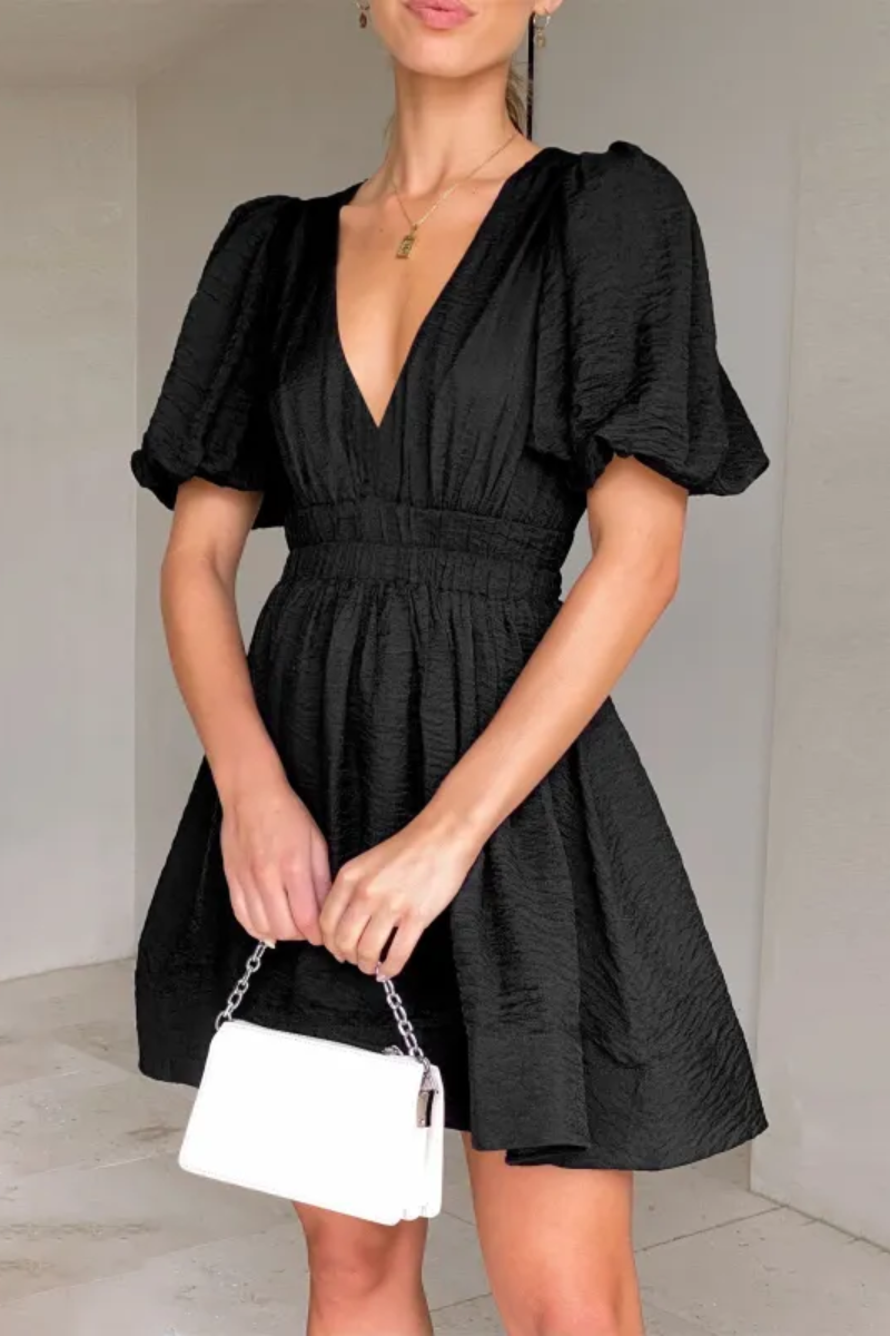 Vivian | Women's V-Neck Lantern Sleeve Dress
