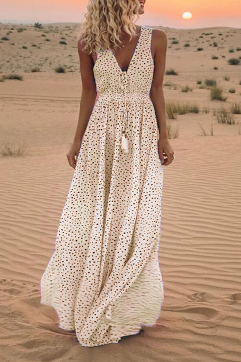 LP | Bohemian V-neck A-line dresses with polka dot patchwork