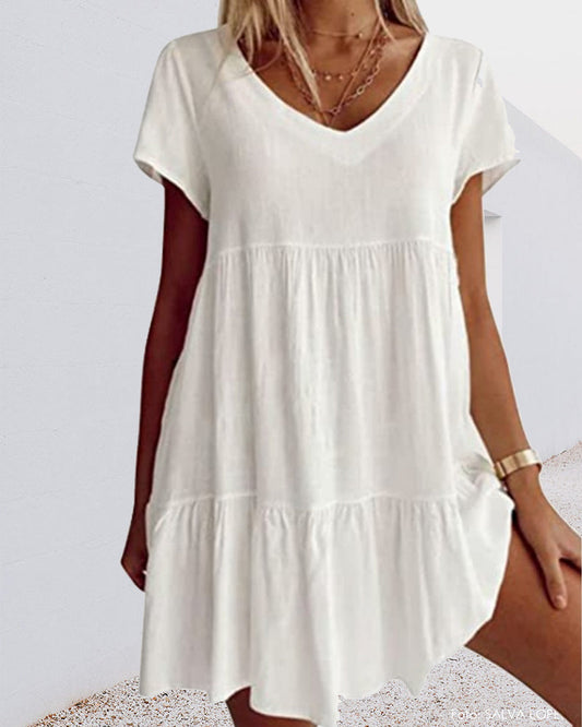 LD Summer Breeze: Relaxed cotton blend dress with short sleeves and ruffles