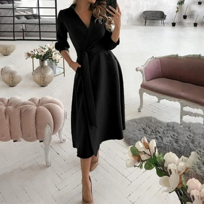 LP | Blouson dress with lapel belt lined white