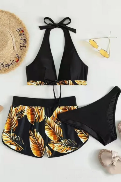 Ava | Women's 3-Piece Leaf Print Bikini Set