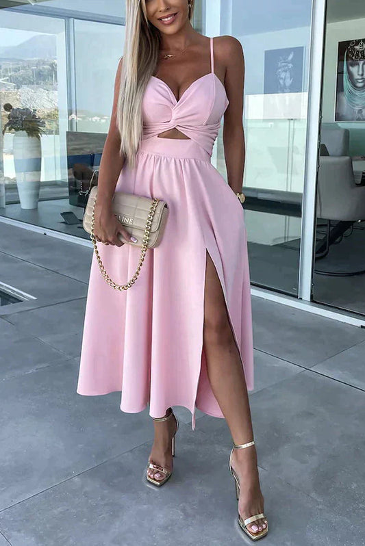 LP | Elegant midi dress with slit and neckline