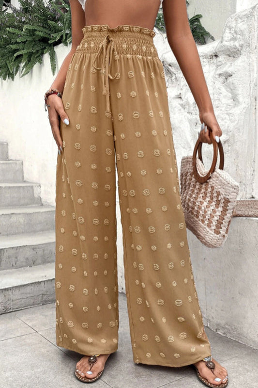 jacquard pants with high waist and wide legs
