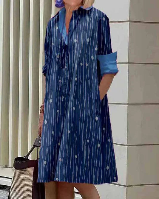LP | Striped long-sleeved dress with polka dot collar