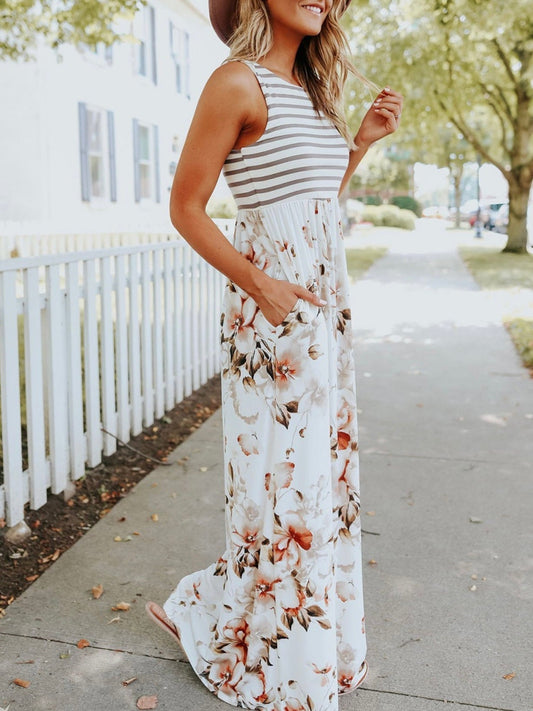 LD Striped + floral maxi dress