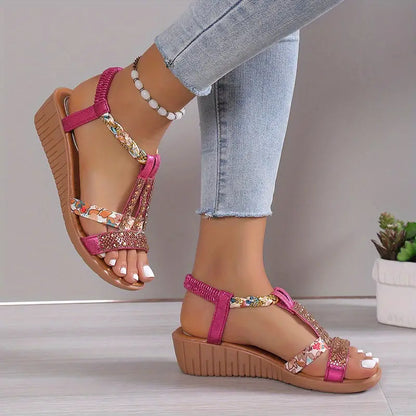 LP | Woven rhinestone wedge sandals with bohemian charm