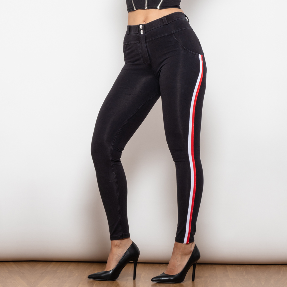Women's white and red striped tube jeans