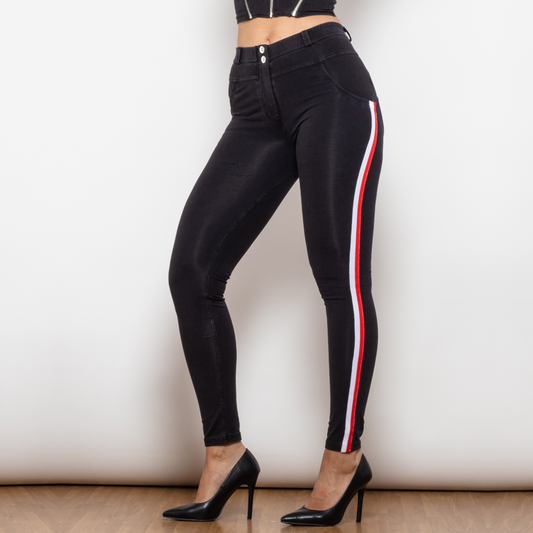 Women's white and red striped tube jeans