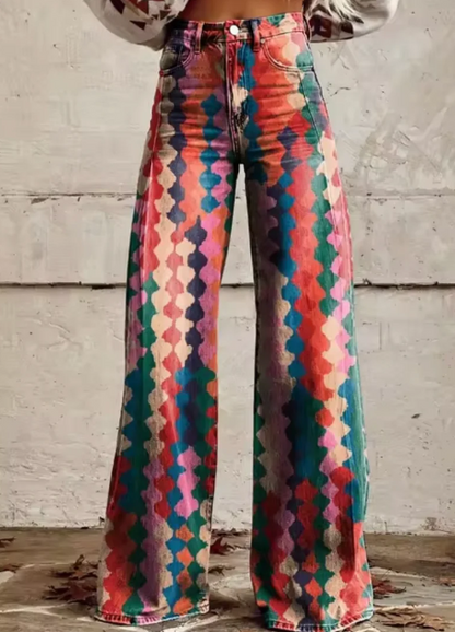 Wide pants with colorful print