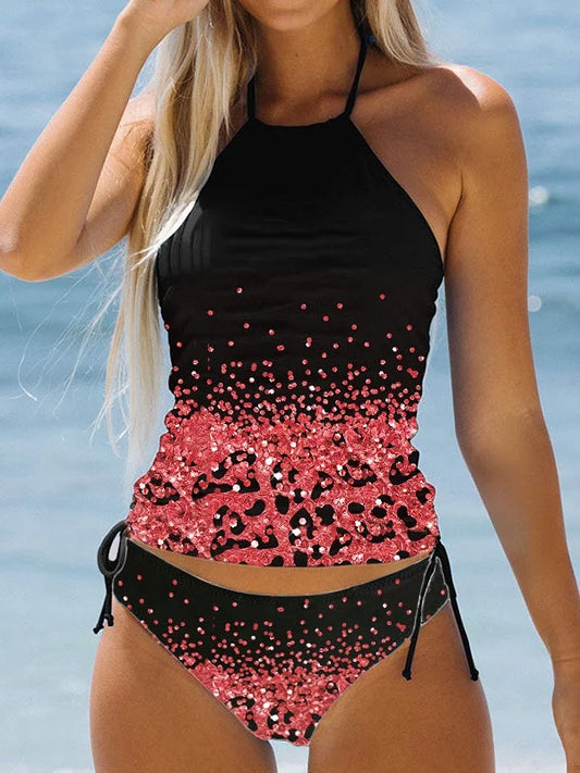Stylish swimsuit with print in a split pattern