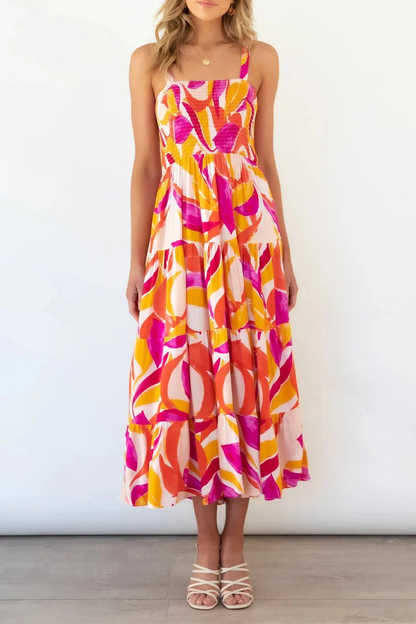 LP | Printed dresses with thin straps and urban fashion patches.