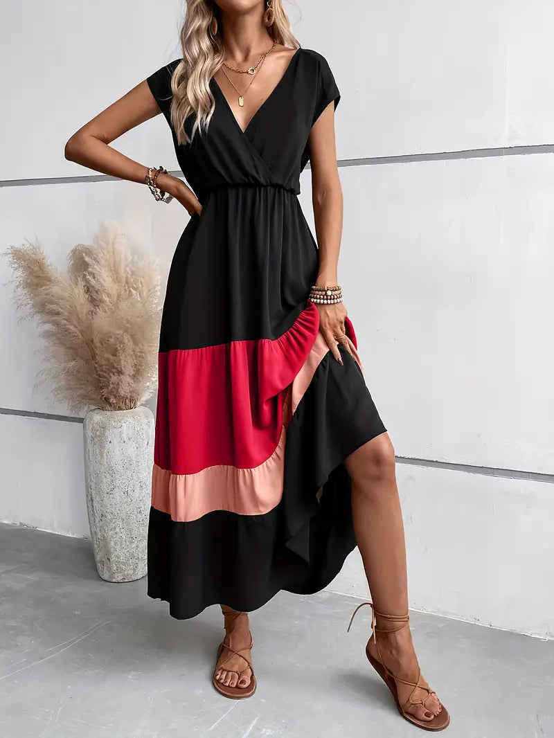 LP | Pleated dress with color blocks