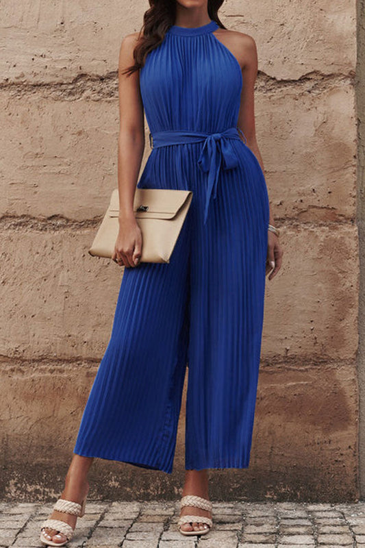 Accordion glass sandwich with neckline sleeveless jumpsuit