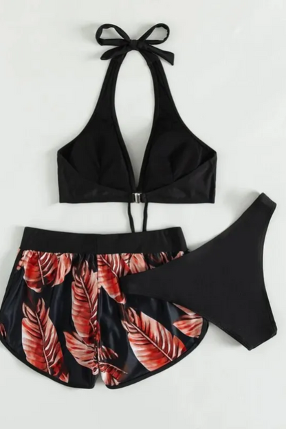 Ava | Women's 3-Piece Leaf Print Bikini Set