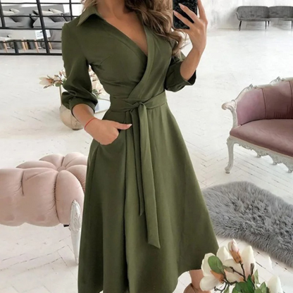LP | Blouson dress with lapel belt lined white
