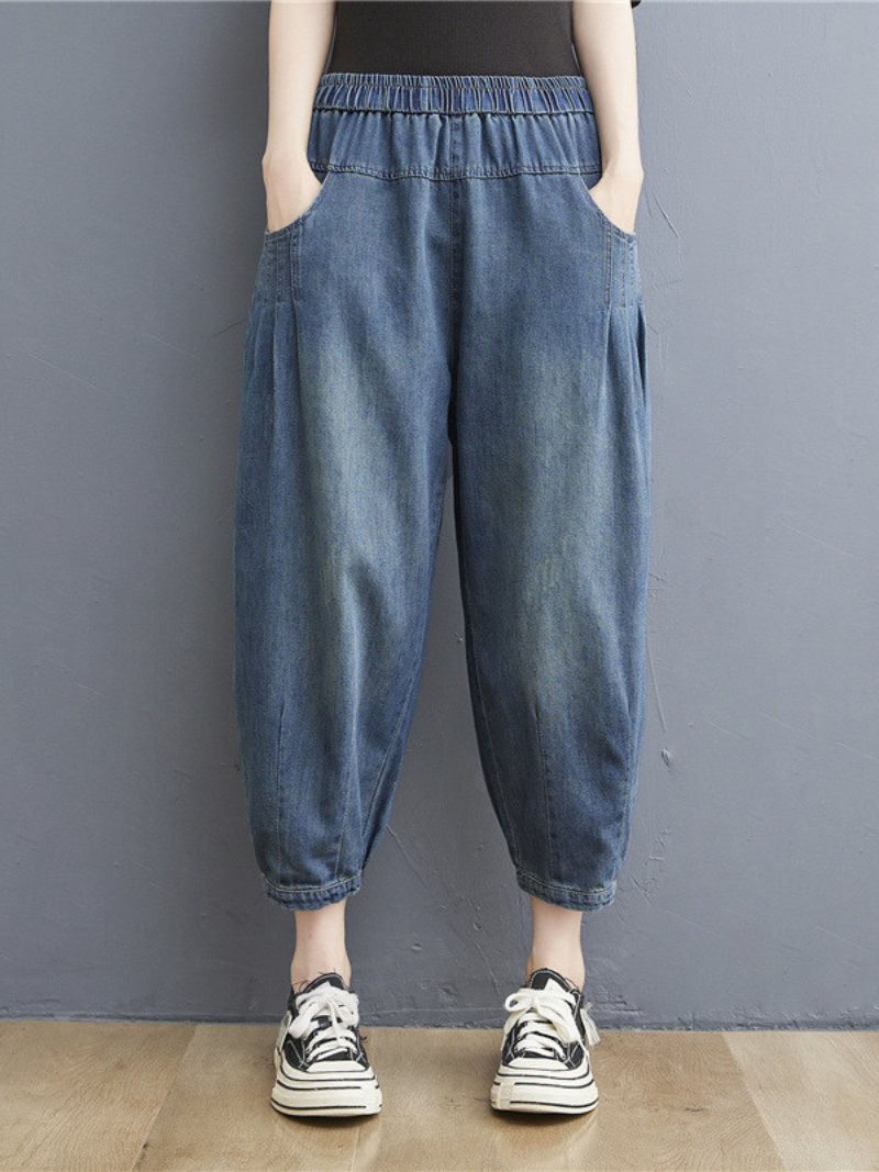 summer elastic waist thin loose denim casual pants