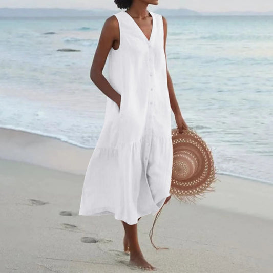 linen dress with V-neck