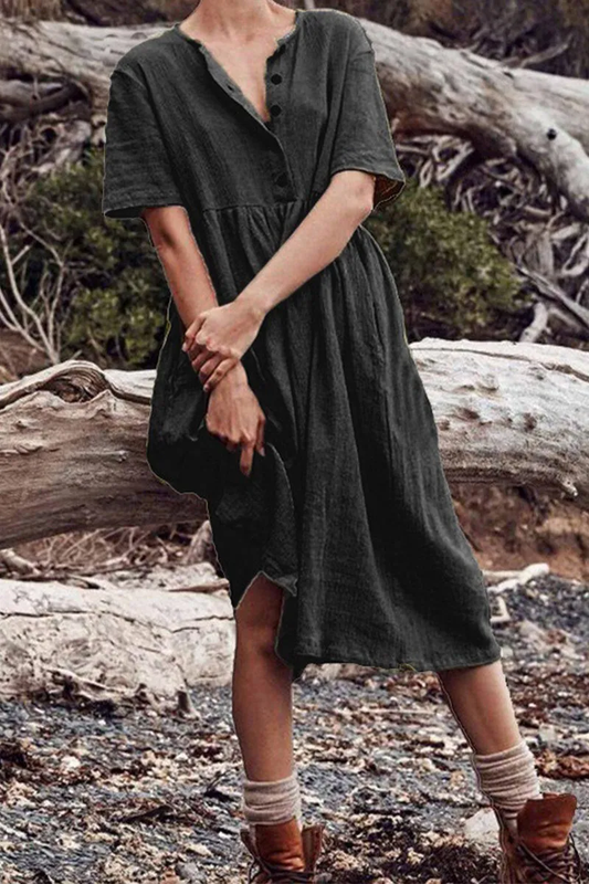 LP | Simple patchwork dress with O-neck and A-line.