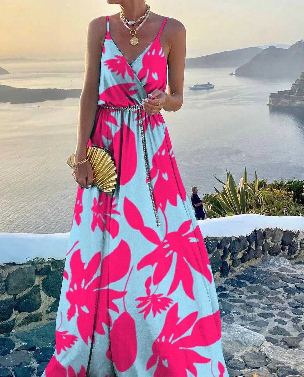 Colorful maxi dress with neckline