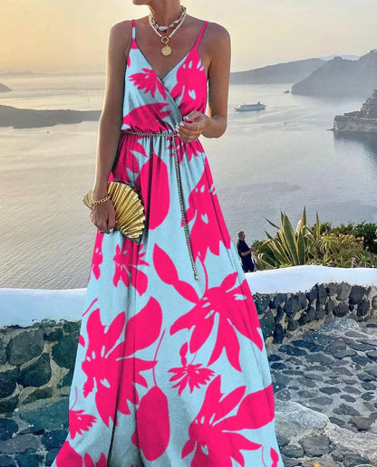Colorful maxi dress with neckline