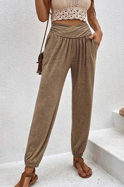 Temperament casual loose pocket high waist pants