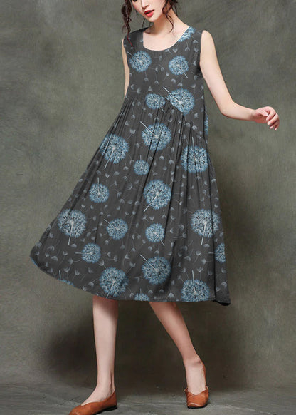 LP | Sleeveless long dresses with O-neck and gathered neckline