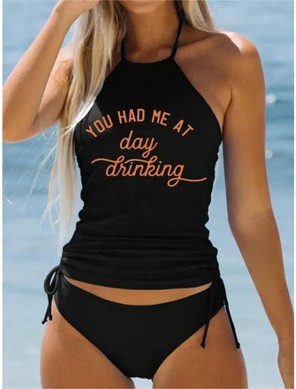 Stylish black halterneck swimsuit with print