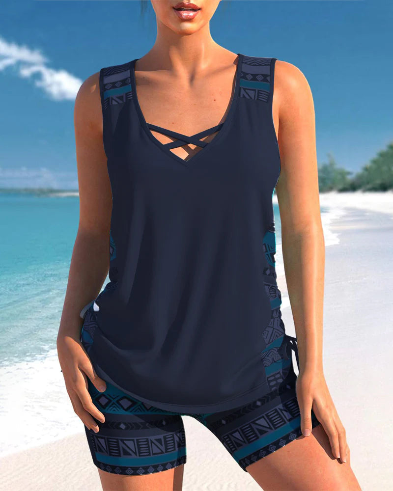 Tankini set with geometric pattern
