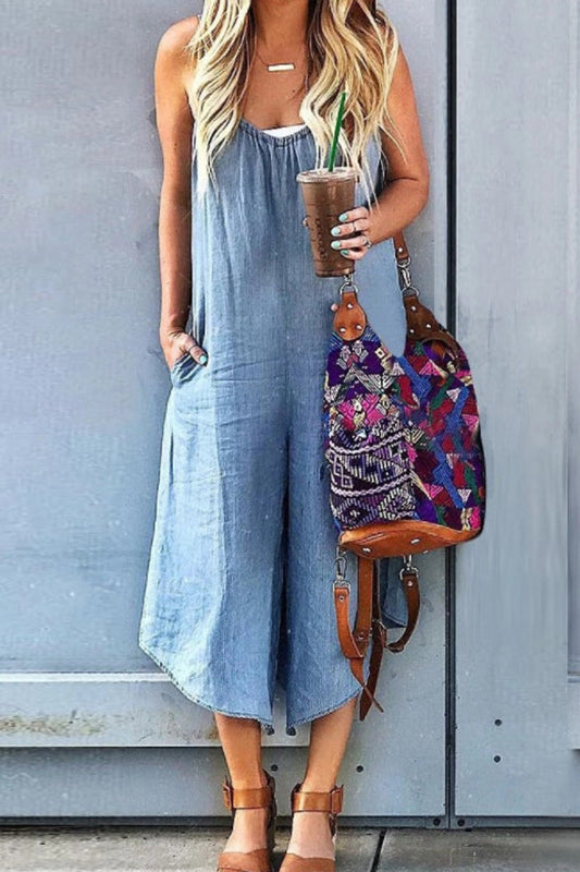LD Sleeveless V-neck, wide-legged, sleeveless overalls
