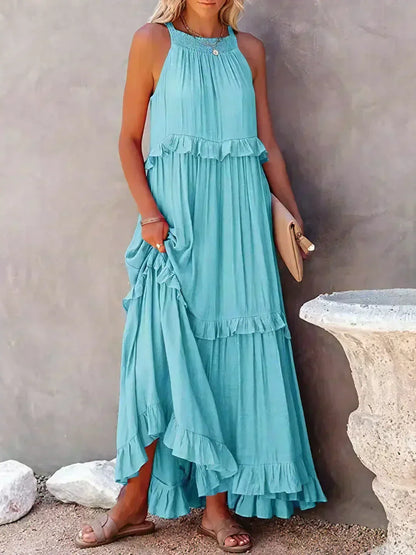 Halter maxi dress with ruffles.