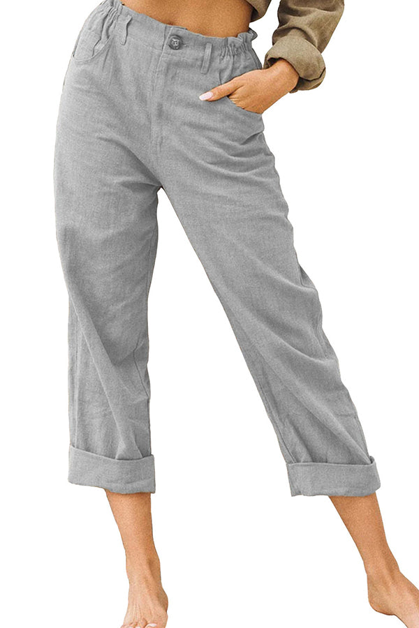 solid color cotton and linen fashionable loose high-waisted casual pants