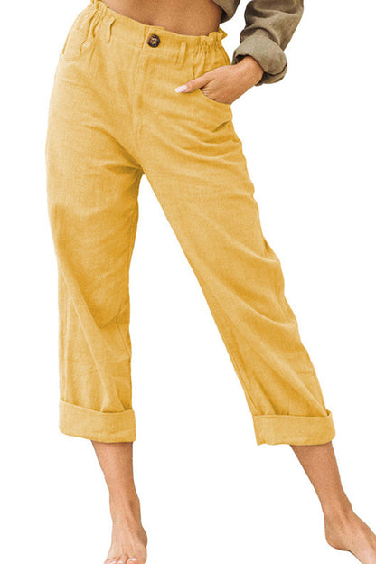 solid color cotton and linen fashionable loose high-waisted casual pants