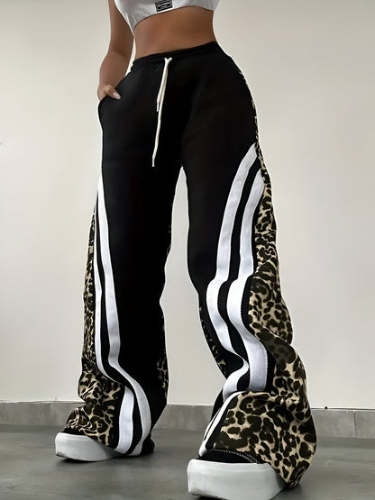 Taissa | Fleece-lined casual pants in leopard print and color-block