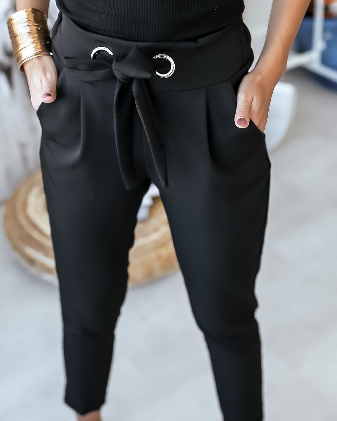 elegant pants with bow belt