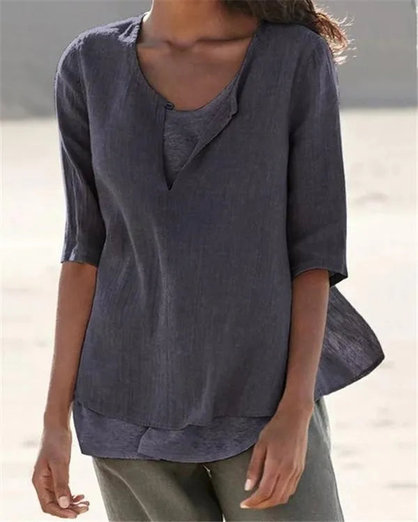 LP | Women's Clothing Half Sleeve V-neck Casual Solid Shirts