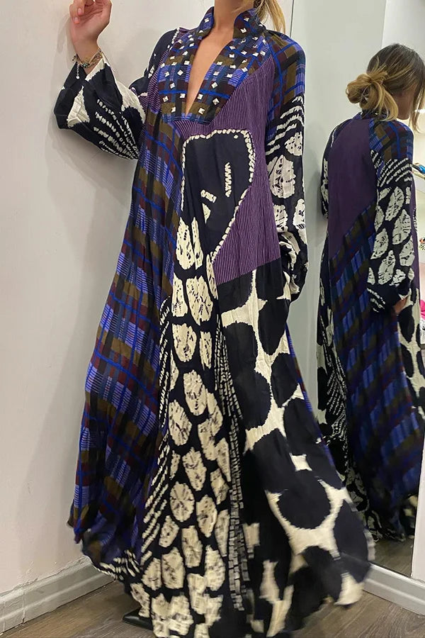 LP | Rhiane - Creative maxi dress with long sleeves, color block print and pockets