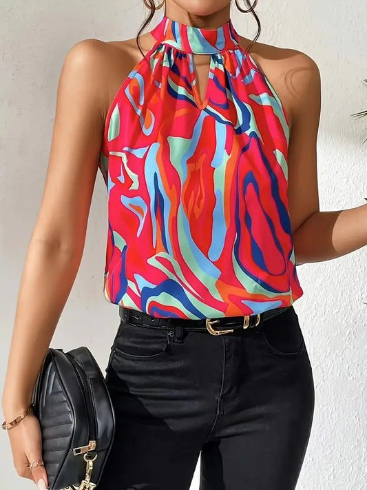 LP | Elegant blouse with abstract print and crew neckline