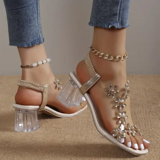 Camila® | Women's sandals with flower and rhinestone heel
