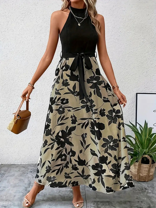 LP | Split dress with high neck and floral print