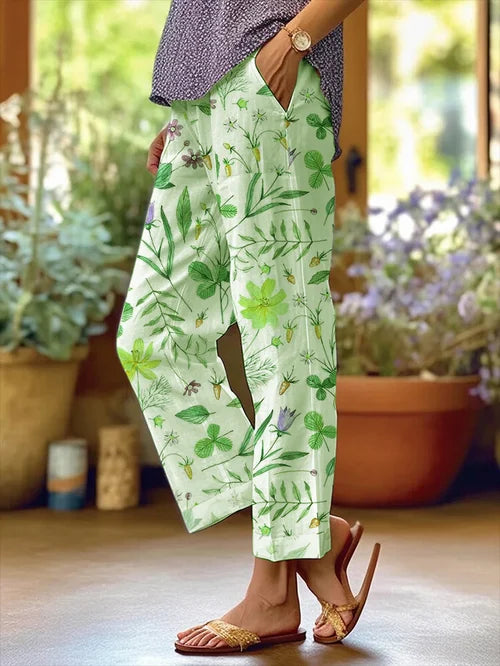 Women's Floral Pattern Loose Pocket Patchwork Casual Pants