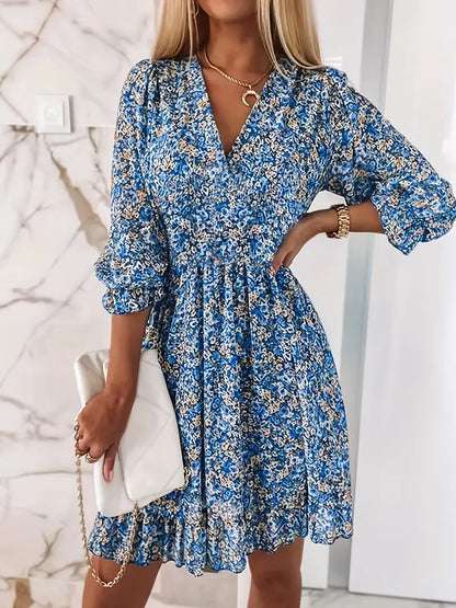 LP | Spring blouse dress with ruched waist and floral print