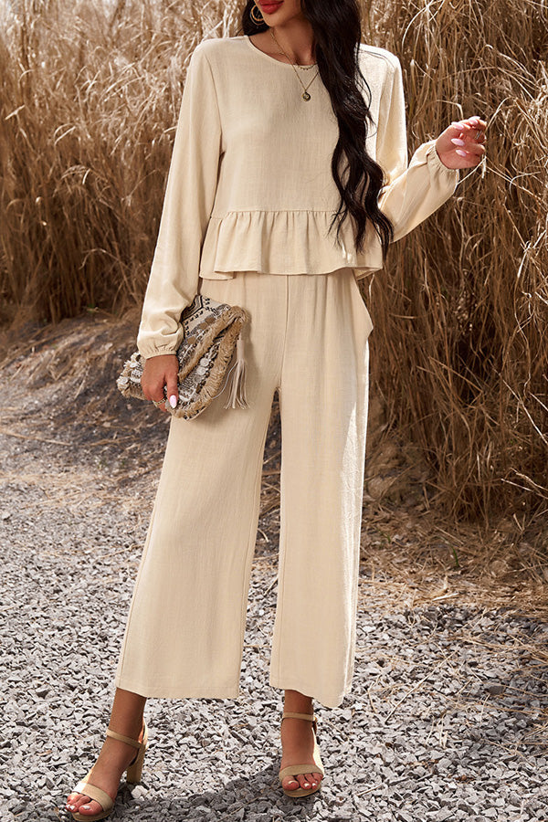 Temperament leisure suit one-color long-sleeved top loose pants