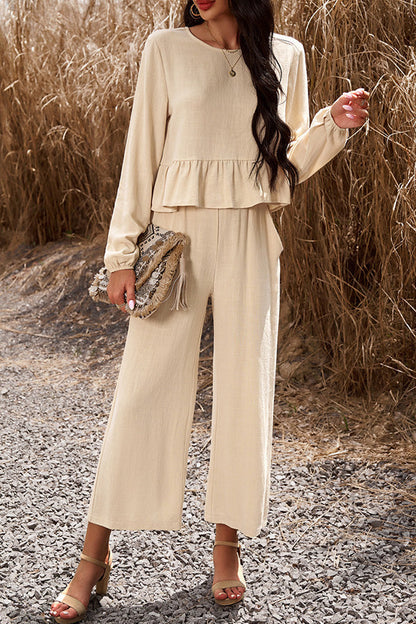 Temperament leisure suit one-color long-sleeved top loose pants